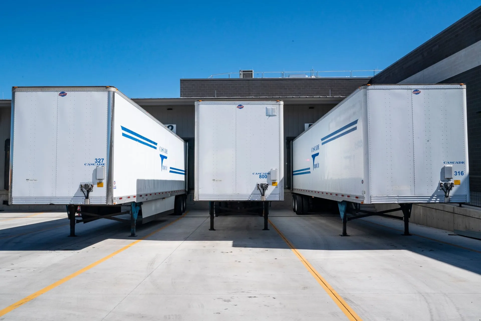 53-foot dry van trailers backed to a distribution center dock, the working environment for Illyro's freight services.
